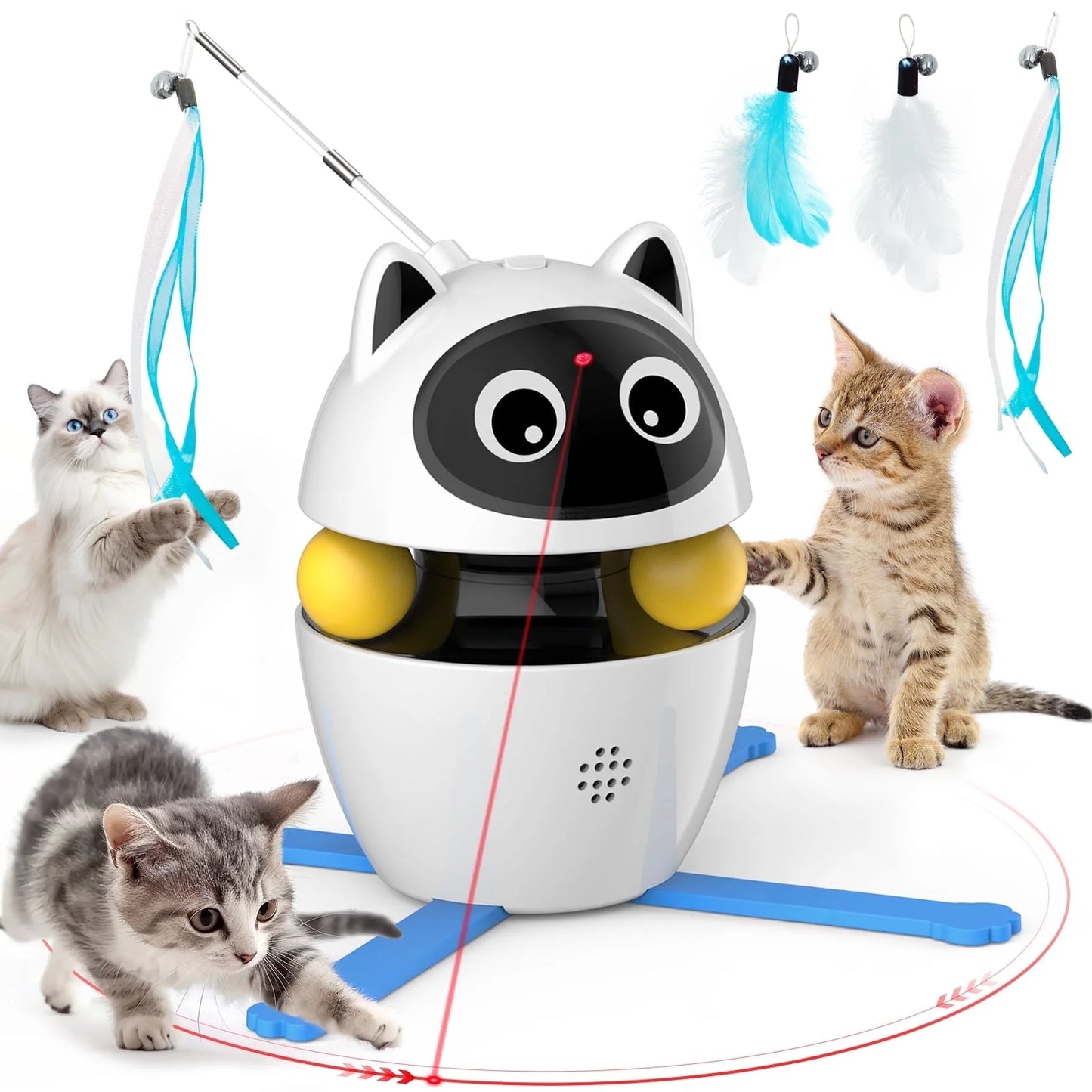 Indoor Automatic Cat Toy with Laser, Feather, and Rechargeable Features