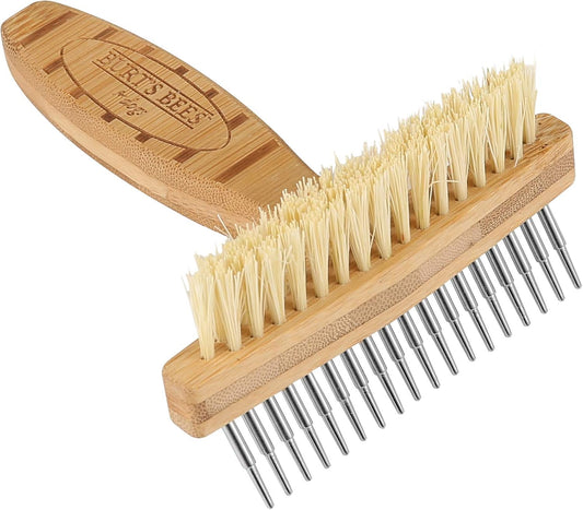 Brown Oblong Double Sided Dog Brush - All Hair Types, Unisex, 0.2 Lbs, Hemp Bristle for Detangling, Shedding Rake for Mats Removal