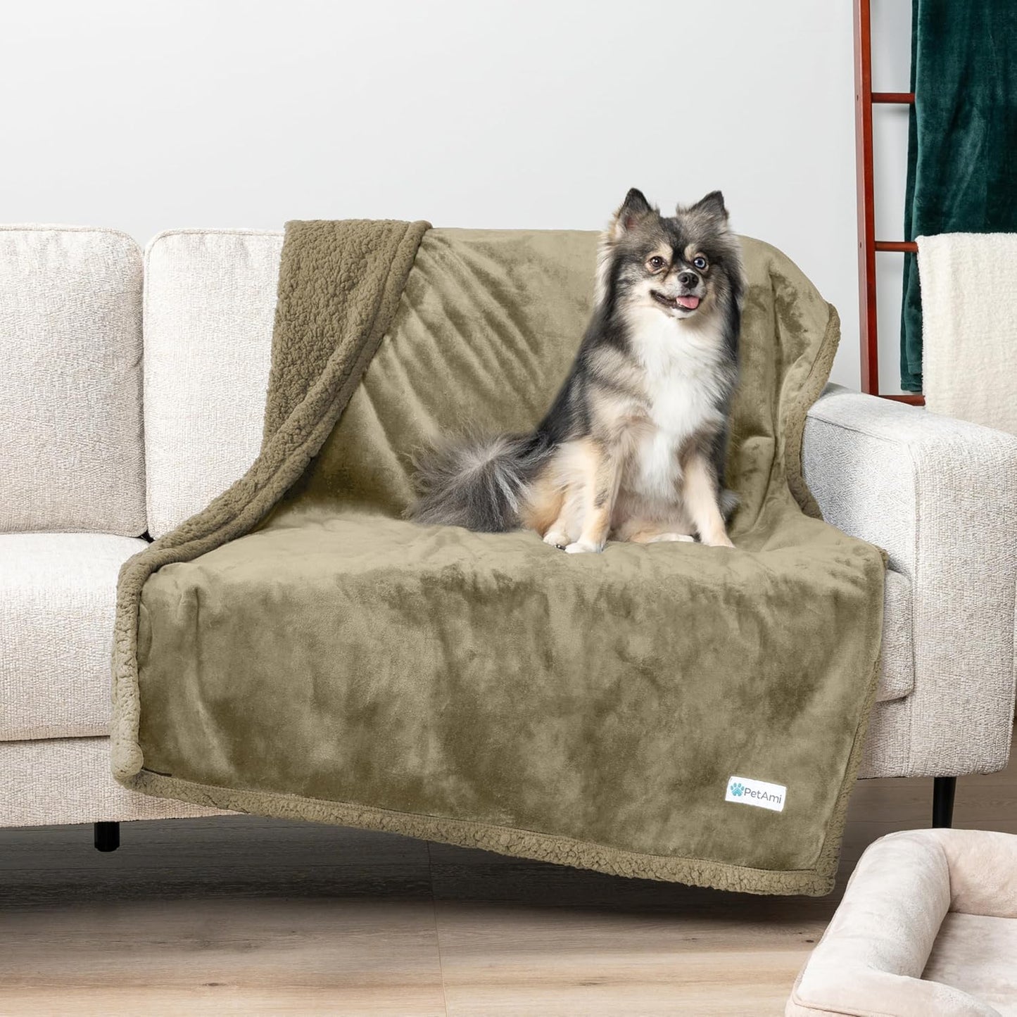 Waterproof Dog Blanket for Medium Large Dog Puppy Cat Throw for Couch Cover Leakproof Protection, Sherpa Fleece, Reversible Soft Washable 60X40 Taupe Taupe