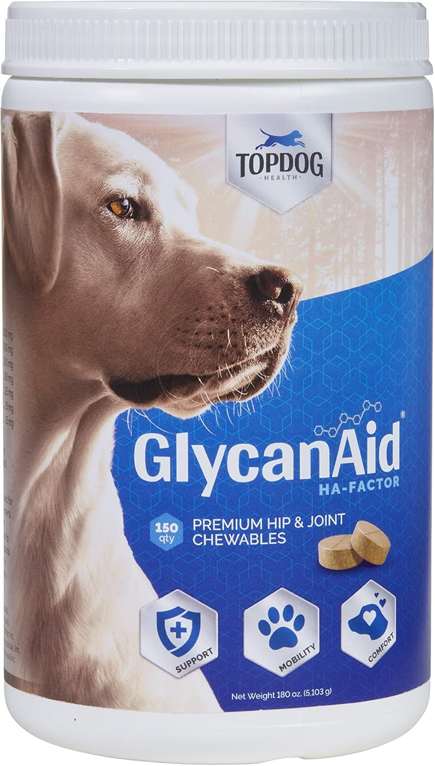 Glycanaid HA Advanced Joint Nutrition for Dogs (150 Chewable Tablets) Made in USA with USA Ingredients: Glucosamine HCL, Chondroitin, Hyaluronic Acid, MSM