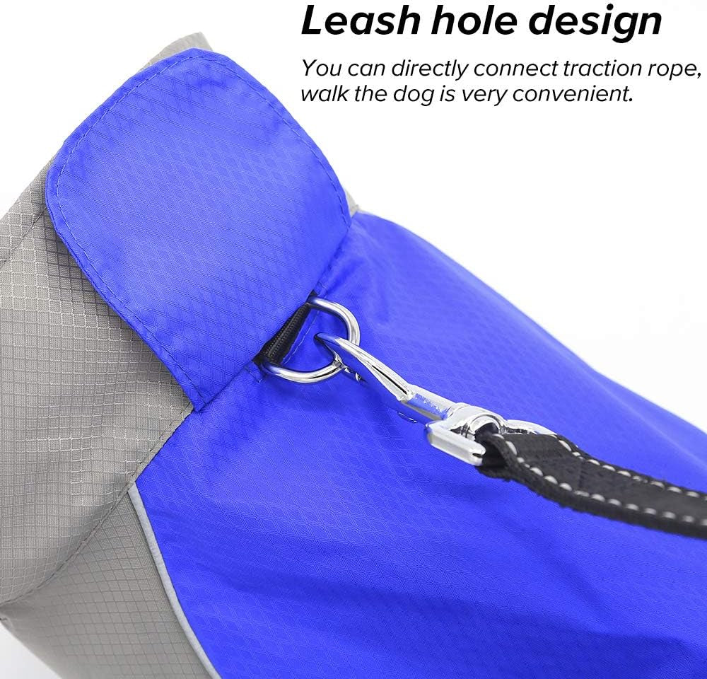 Dog Raincoat Waterproof Coats,Dog Jacket High Visibility Warm Vest Dog Clothes for Small Medium Large Dogs(Blue-L)