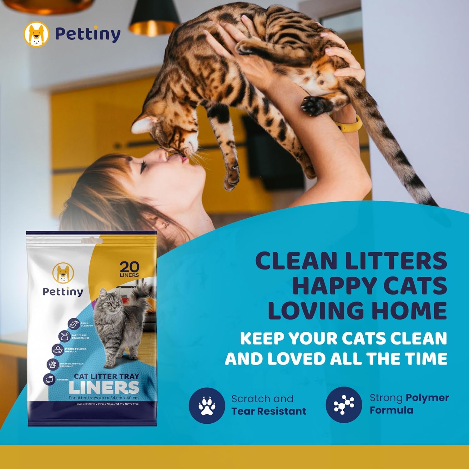 20 Cat Litter Box Liners with Drawstrings - Scratch Resistant Cat Litter Bags for a Medium and Large Litter Pan