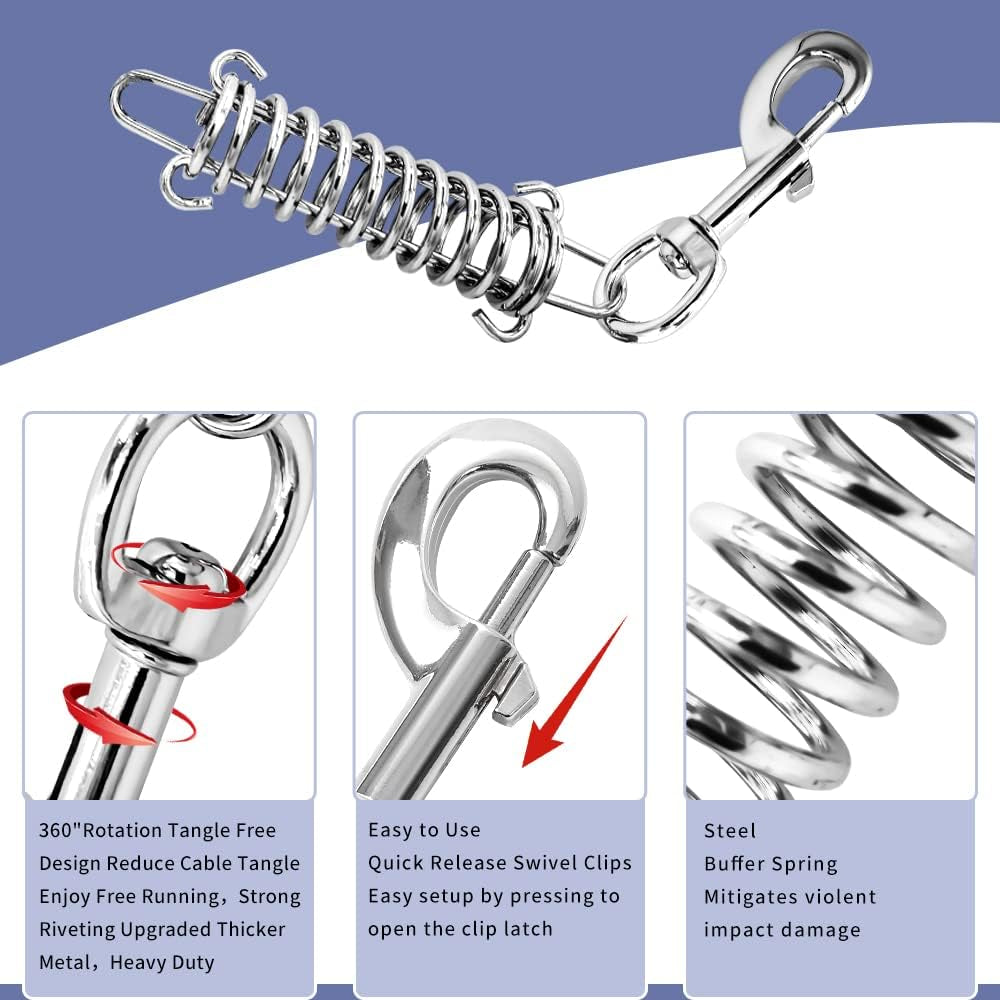 2-Pack Dog Leash Shock Absorber Spring, 300LB Heavy Duty Metal Spring Buckle - Anti-Pull Tension Relief for Large Dogs, Prevent Arm Strain & Neck Injury, Waterproof Rustproof (Fit All Leashes)