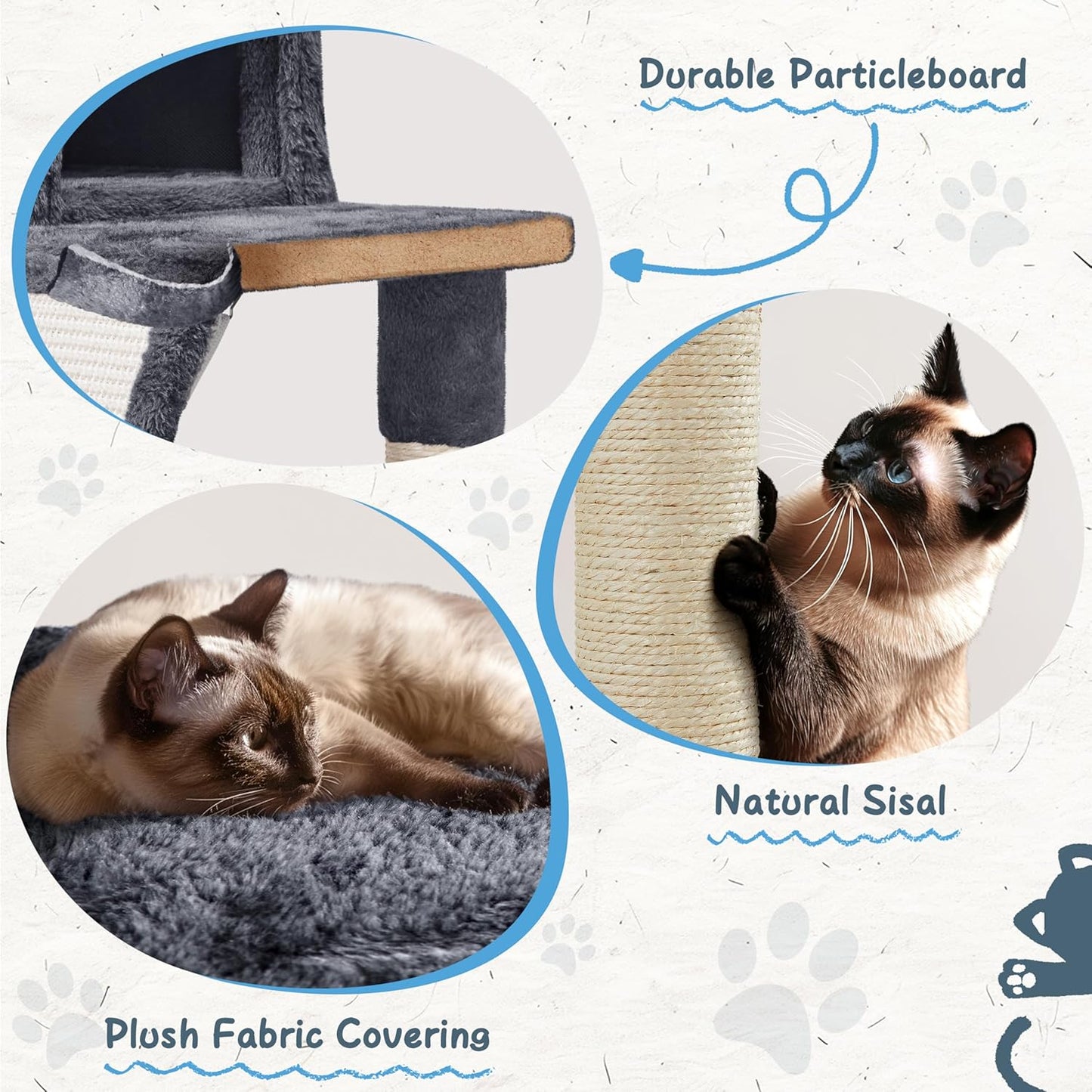 Cat Tree Tower, 40-Inch Condo with Hammock, Oversized Soft Platform, Scratching Board, Basket, Pet Beds & Furniture for Large Kittens, Dark Gray