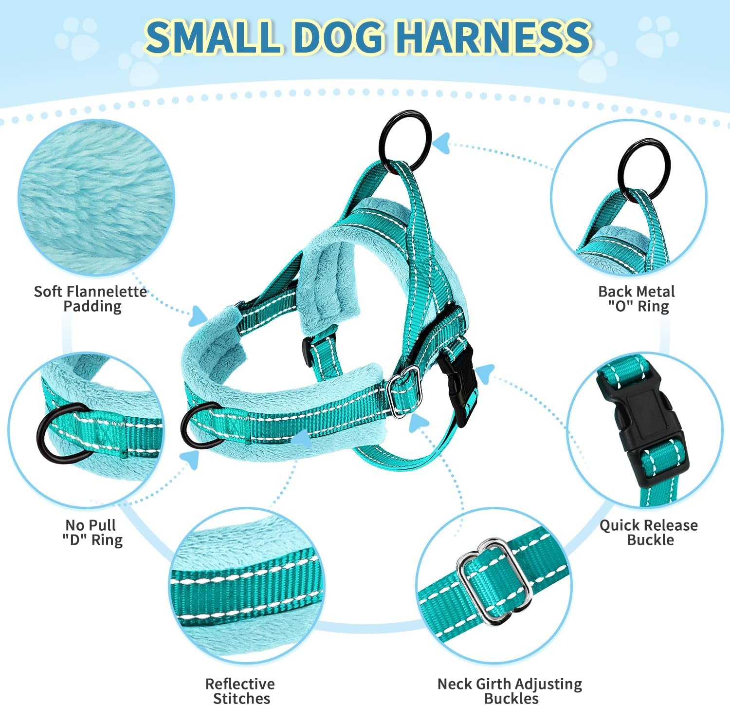 No Pull Small Dog Harness and Leash Set, Puppy Soft Vest Harness Neck & Chest Adjustable, Reflective Lightweight Harness & Anti-Twist Pet Lead Combo for Small Medium Dogs(Bl-Front Clip,Xxs)