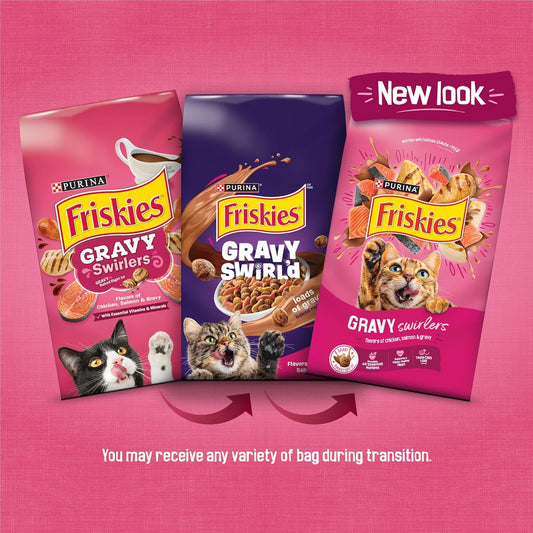 Purina  Gravy Swirlers with Flavors of Chicken, Salmon and Gravy Dry Cat Food - 3.15 Lb. Bag