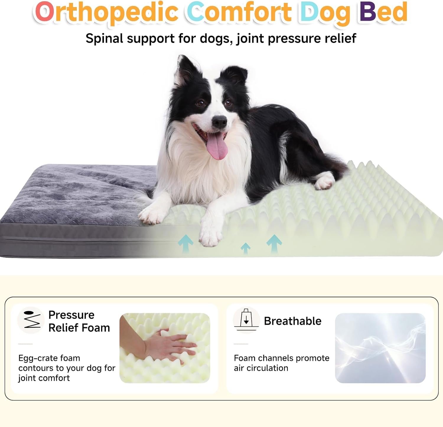 Waterproof Dog Crate Bed - Outdoor Dog Crate Pad for Small Dogs, Orthopedic Crate Bed for Small Dogs with Egg Crate Foam, Anti-Slip, Reversible & Washable Cover, 23" X 17", Gray