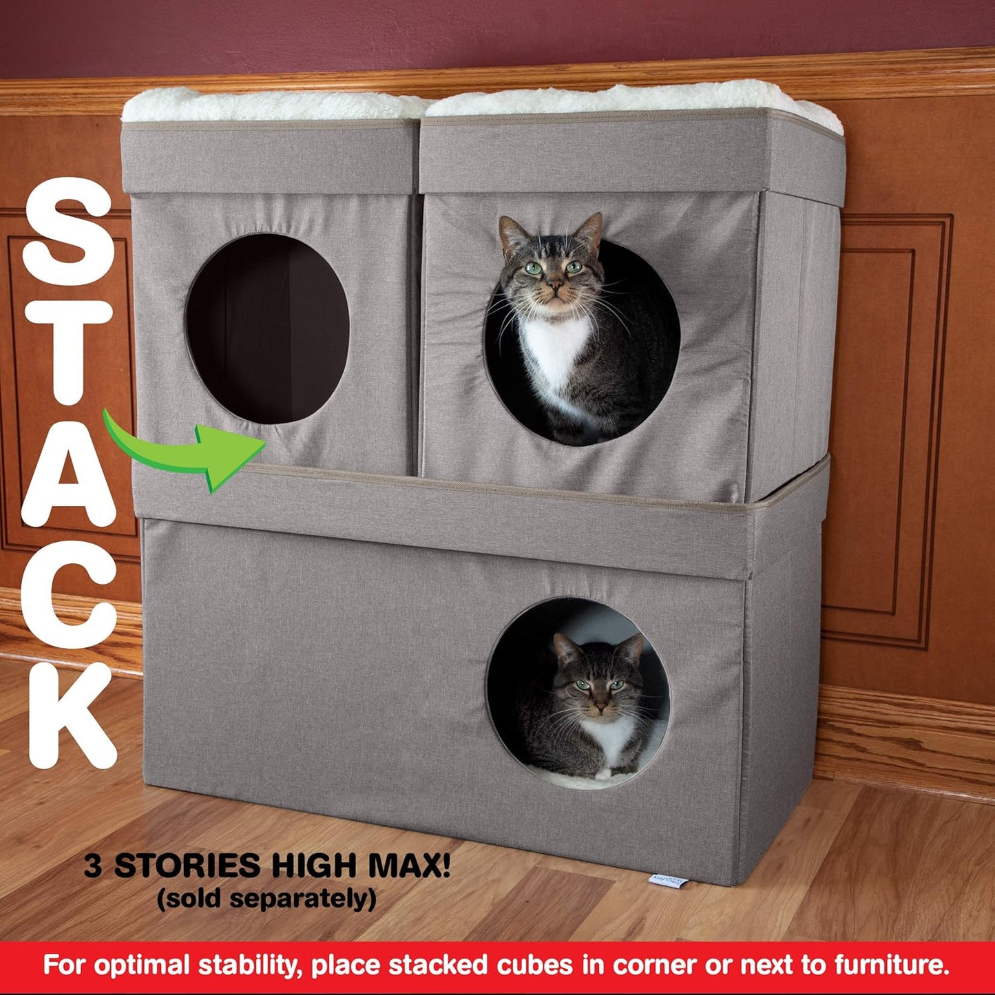 Large Stackable Tan Cat Condo, Cat Cube, Cat House, Pop up Bed, Cat Ottoman (CM-10074-CS01)