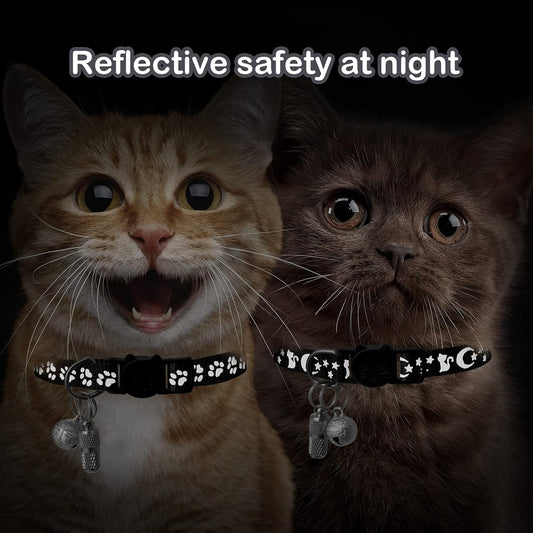 2 Pack Breakaway Cat Collars & 2 Pcs Name Tags,Reflective Safety Kitten Collar with Bell,For Girl Boy Male Cats,Adjustable 7''-12'', Personalized ID Tag,Pet Supplies,Accessories