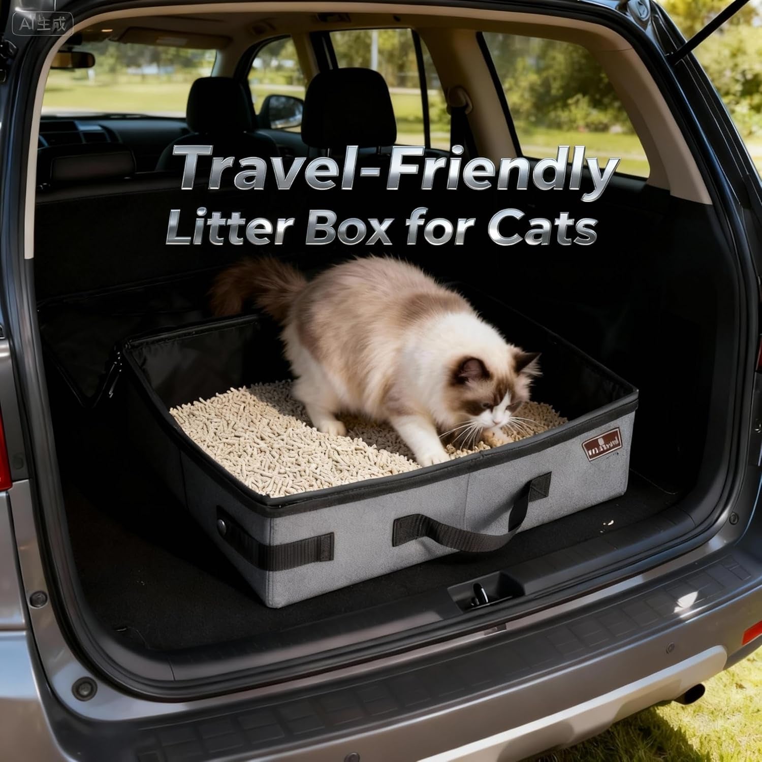 Portable Litter Box for Cats, Cat Travel Litter Box with Lid and Handle Standard Portable Collapsible Litter Carrier for Cat (M,Black/Gray)