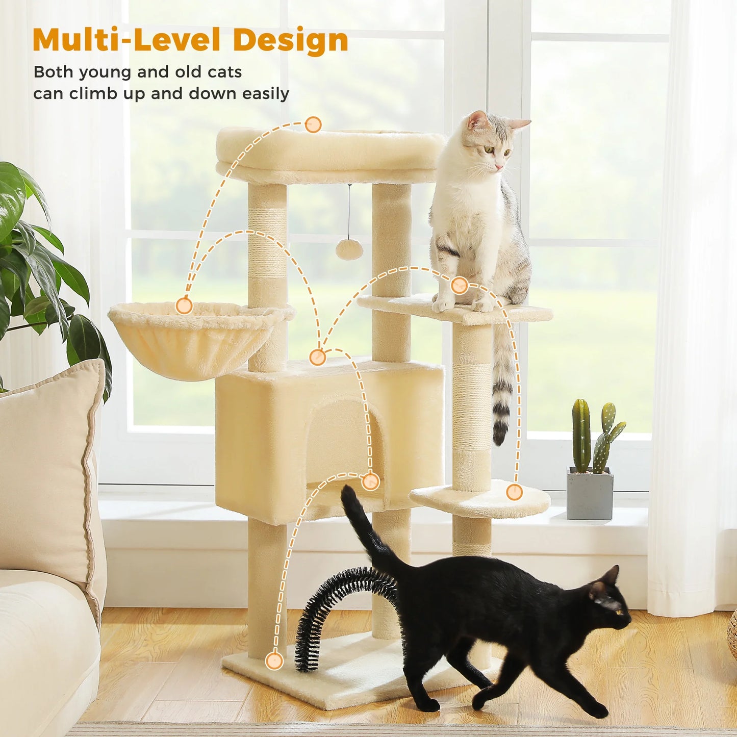 42" Cat Tree Condo with Large Perch Scratching Posts for Indoor Cats, Beige