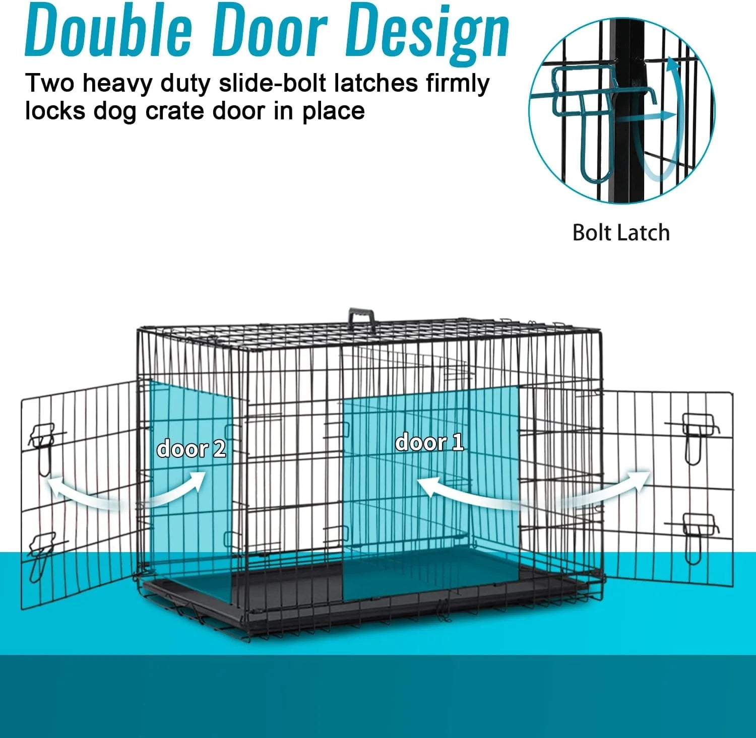 24 Inch Foldable Metal Dog Crate for Small Dogs, Double Door, Divider, Removable Tray(Black)