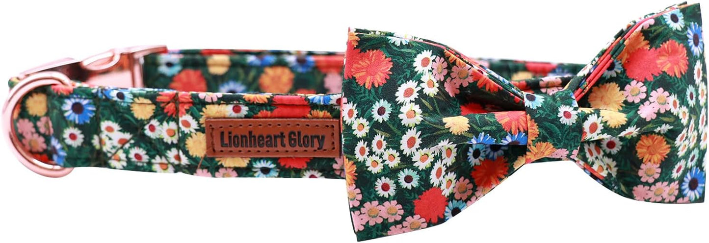 Floral Print Dog Collar Adjustable Soft Dog Collar with Bowtie, Girl Pet Collars for X-Small Small Medium Large Dogs