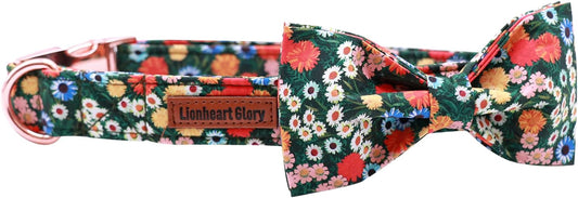 Floral Print Dog Collar Adjustable Soft Dog Collar with Bowtie, Girl Pet Collars for X-Small Small Medium Large Dogs