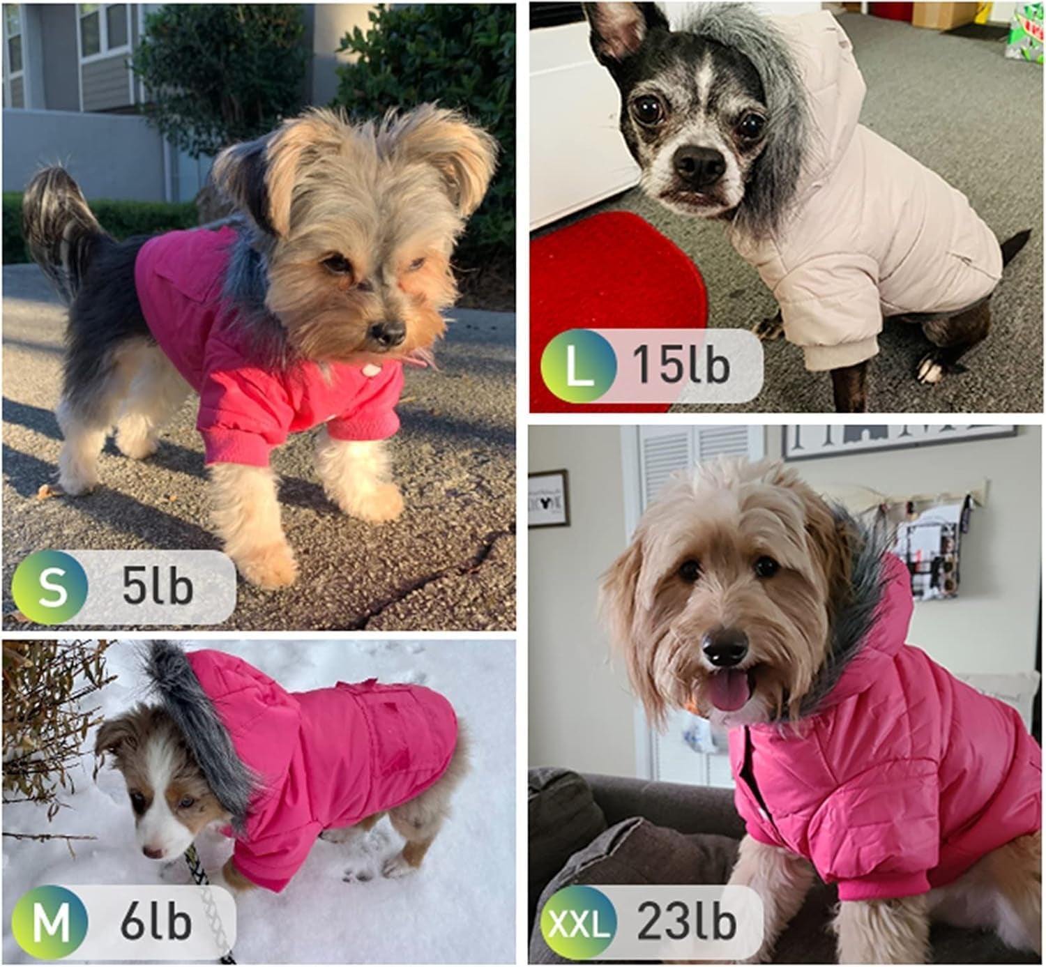 Dog Coat for Small Dogs, Warm Doggie Winter Jacket with Leash Hole, Small Dogs Puffer Jacket in Winter, Pink M
