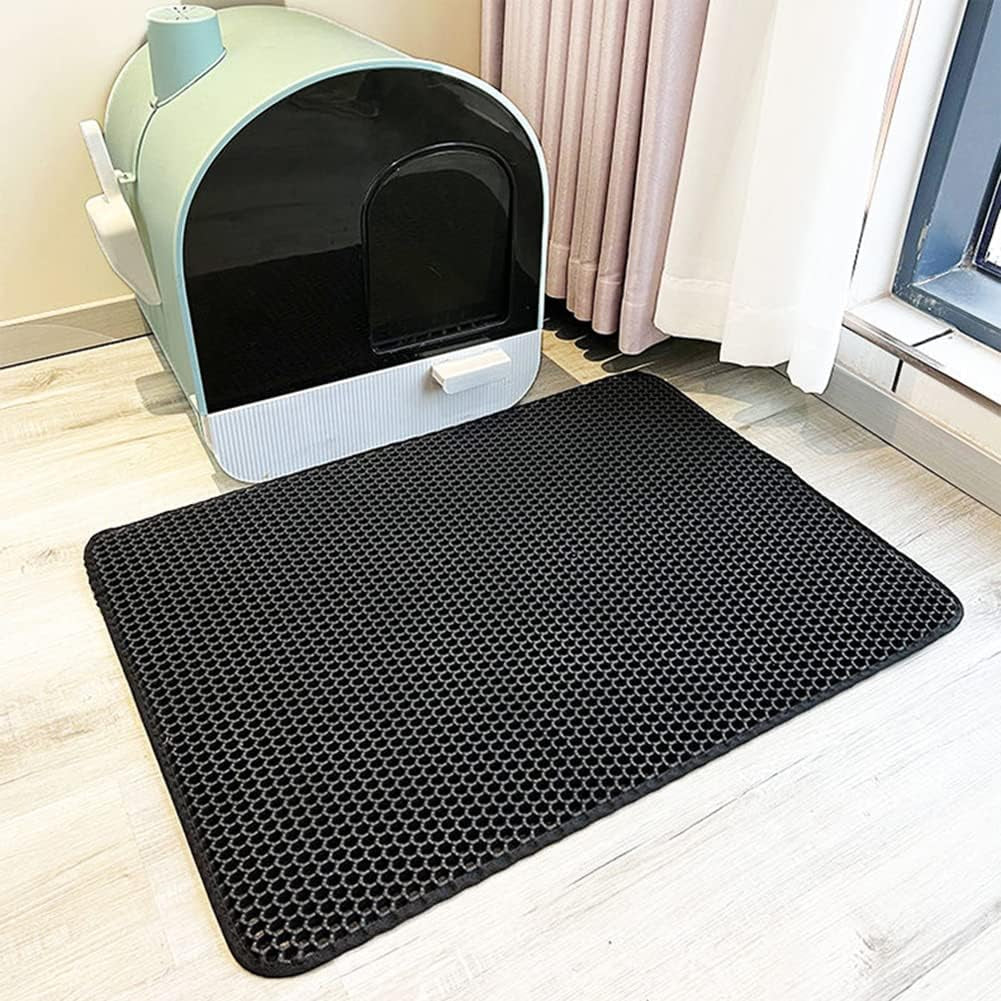 Cat Litter Mat Kitty Litter Trapping Mat Honeycomb Mats Waterproof Double Layer anti Tracking Kitty Mats Catcher Litter Tray Box Rug Carpet (19.7'' X 15.7'', Black)