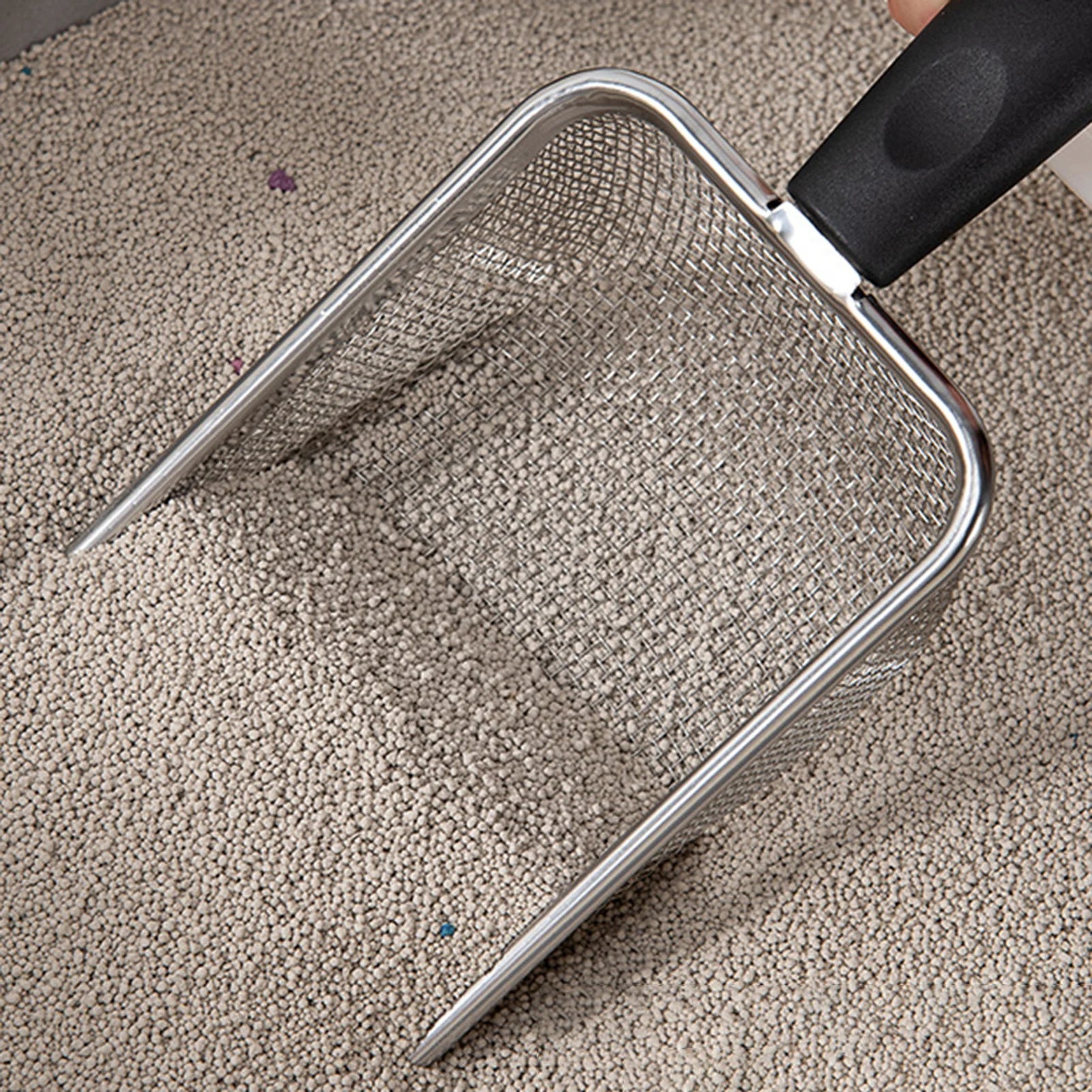 Metal Fine Mesh Cat Litter Scoop with Handle,Multifunctional Non-Stick Coated Reptile Litter Shovel Sand Hanging Hole Pet Cleaning Supplies