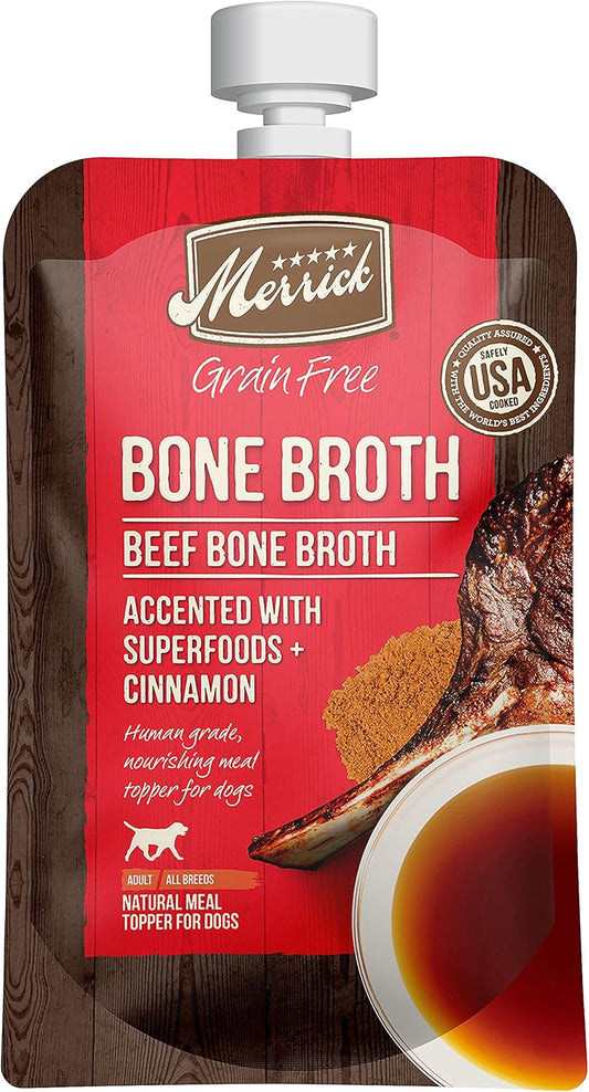 Grain Free Bone Broth Natural Meal Topper for Dogs, Accented with Superfoods & Cinnamon, for Adult Dogs of All Breeds Beef, 7 Ounce,(Pack of 3)