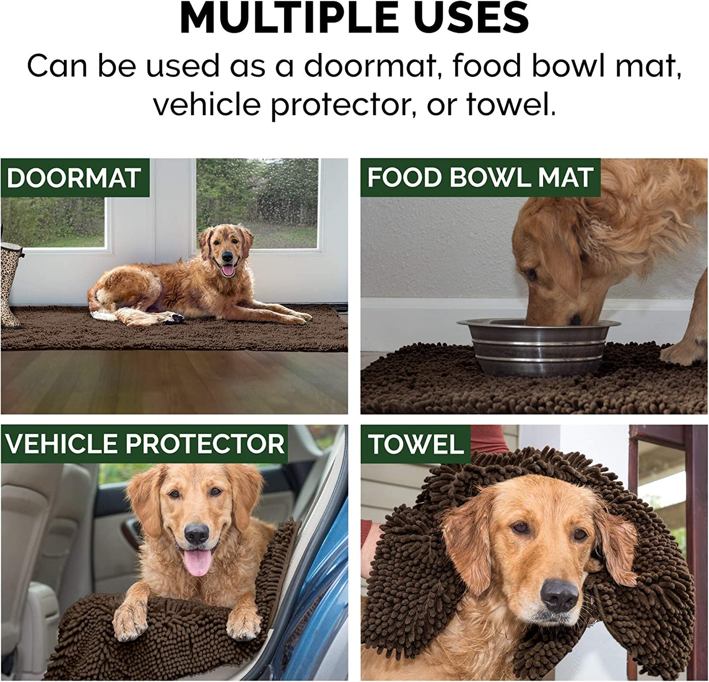 30" X 21" Highly Absorbent Dog Door Mat for Muddy Paws, 100% Washable, Perfect for Entryway, Kitchen, & Bathroom Use - Chenille Shammy Rug - Mud (Brown), Medium