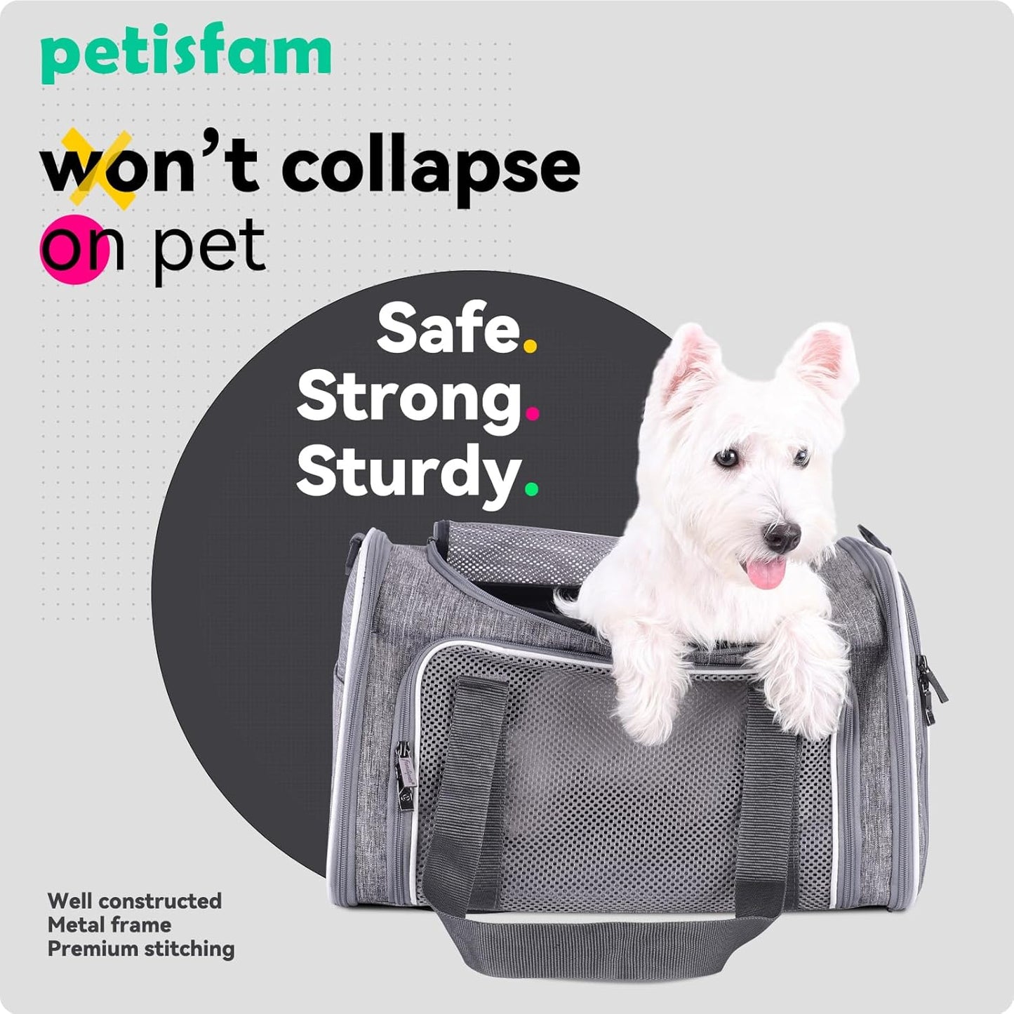 Top Load Cat Carrier Bag for Medium Cats and Small Dogs. Airline Approved, Collapsible, Escape Proof and Auto-Safe. Easy to Get Cat in and Make Vet Visit Less Stressful