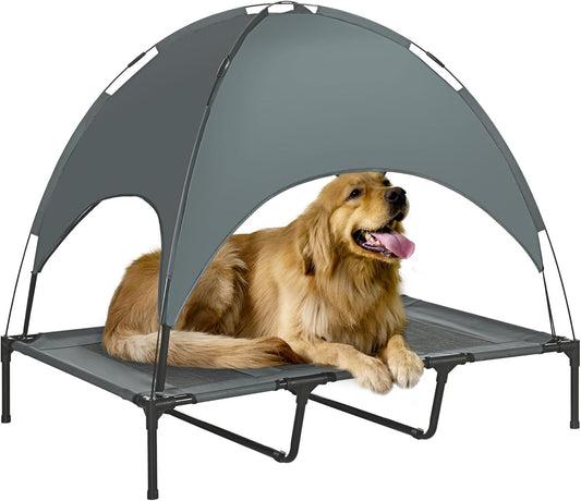 Elevated Portable Dog Cot Cooling Pet Bed with UV Protection Canopy Shade, 48 Inch