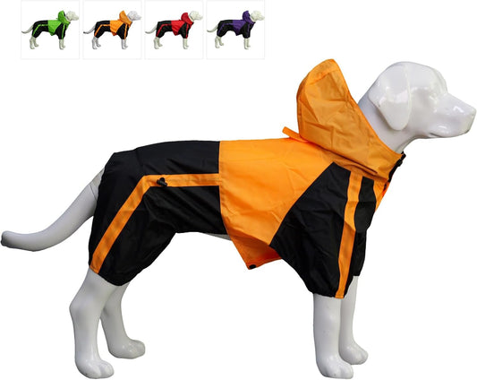Dog Hooded Raincoat, Large Dog Rain Jacket Poncho Waterproof Clothes with Hood Breathable 4 Feet Four Legs Rain Coats for Small Medium Large Pet Dogs Orange L-M