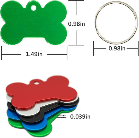 Aluminium Blank Bone Shape Dog ID Tags Pet ID Tags Number Tag with Key Ring 20Pcs (Green)