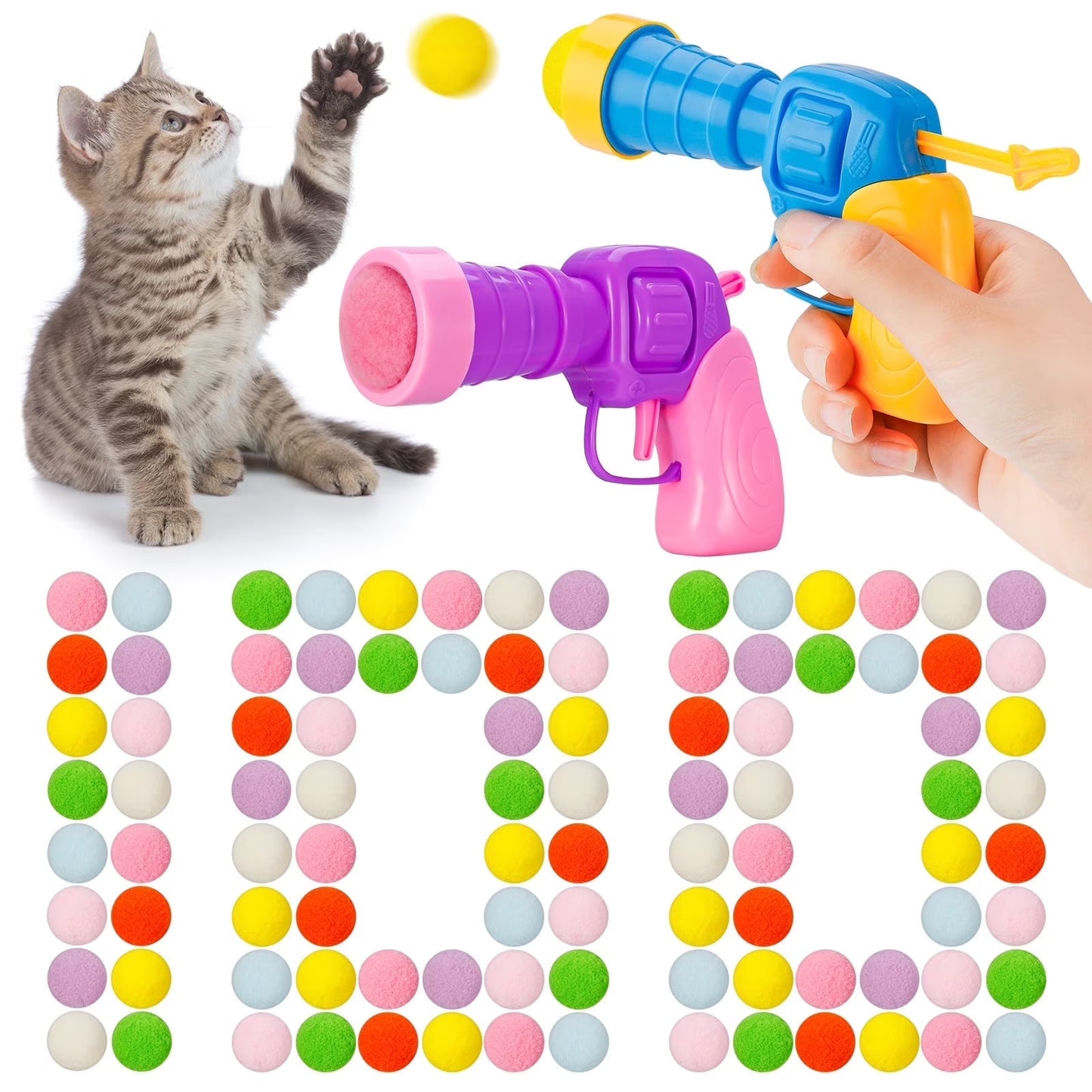 Interactive 100-Piece Cat Toy Ball Set with Launchers, Purple