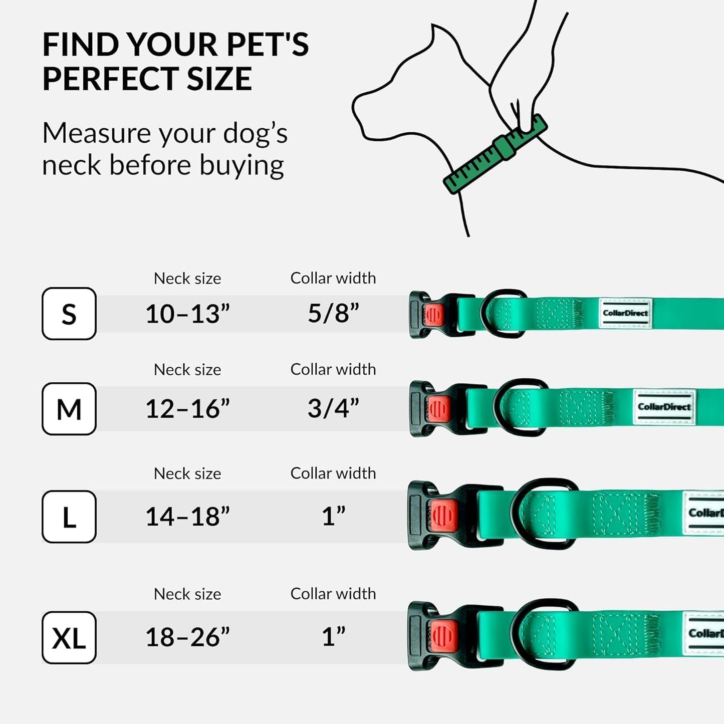 Waterproof Dog Collar - Silicone, Plastic Collar, Odor-Resistant, Easy to Clean, for Large, Medium, Small Dogs - Adjustable Collar with Breakaway Buckle (Neck Fit 12"-16", Mint Green)