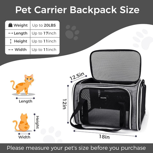 Pet Travel Carrier, Cat Carriers Dog Carrier for Small Medium Cats Dogs Puppies, Airline Approved Small Dog Carrier Soft Sided, Collapsible Puppy Carrier. Grey