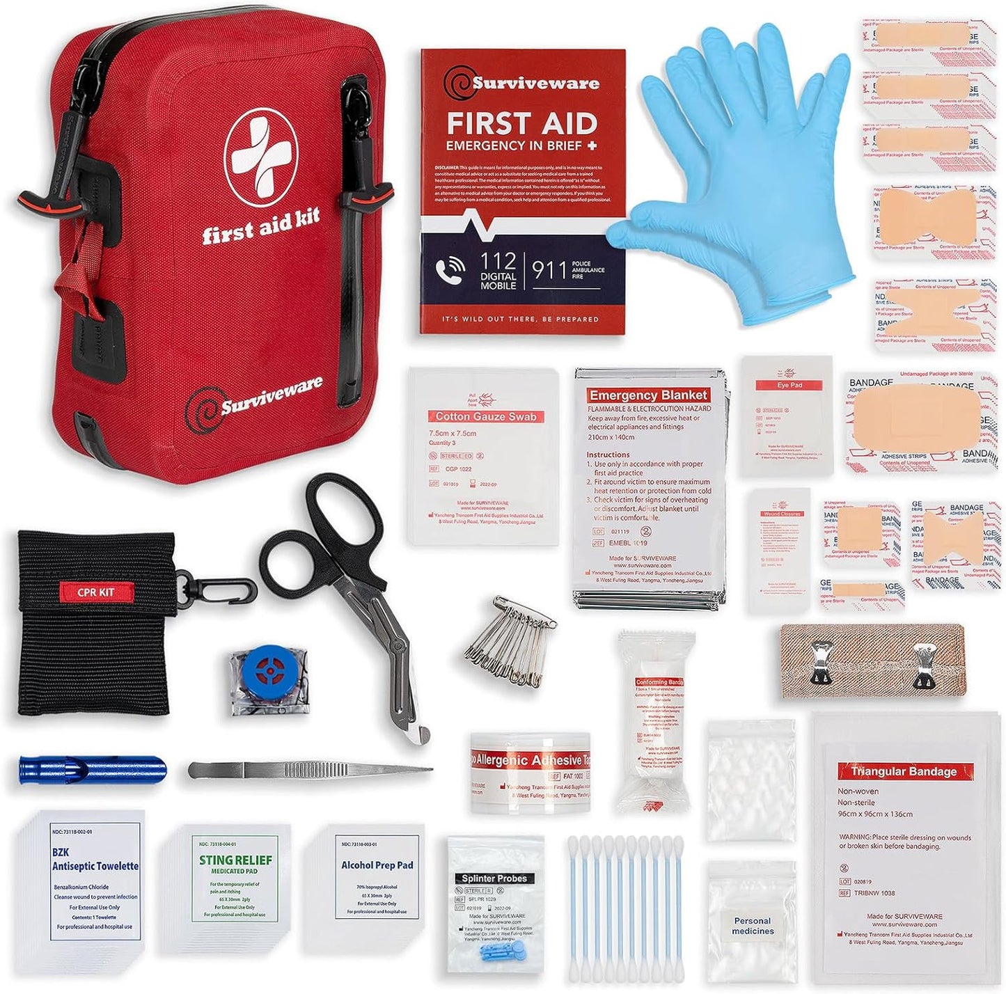 98-Piece Waterproof Premium First Aid & Survival Kit - Comprehensive Emergency Preparedness Gear for Camping, Hiking, Backpacking, and Outdoor Adventures