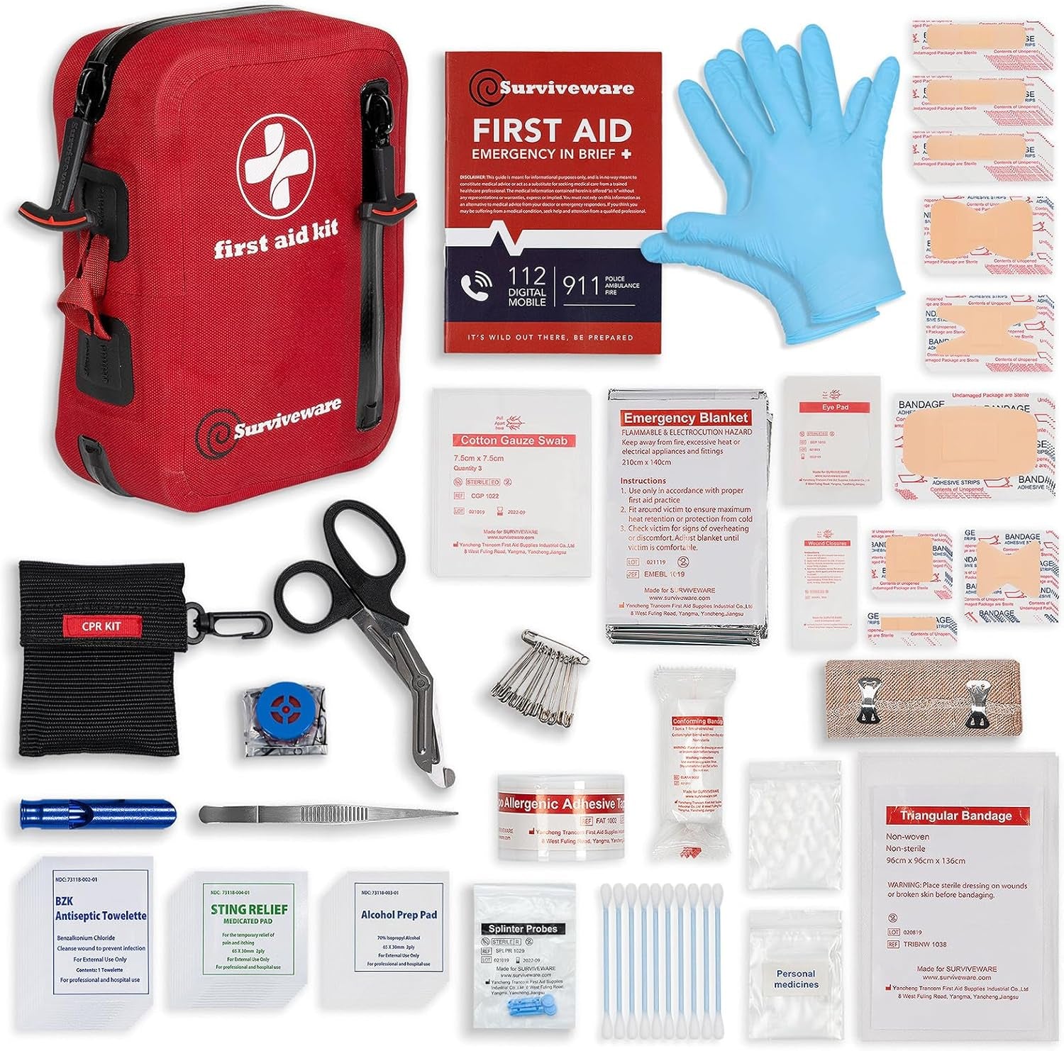 98-Piece Waterproof Premium First Aid & Survival Kit - Comprehensive Emergency Preparedness Gear for Camping, Hiking, Backpacking, and Outdoor Adventures