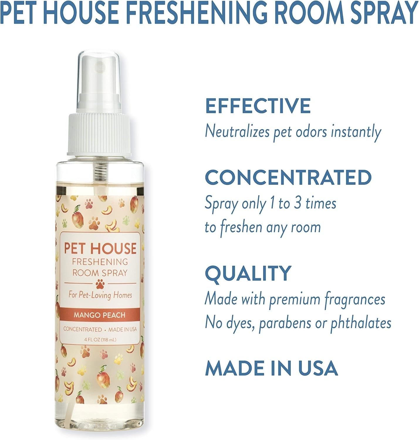 Pet Air Freshener 4 OZ Concentrated Room Spray for Pet Odor, Mango Peach, Pack of 1