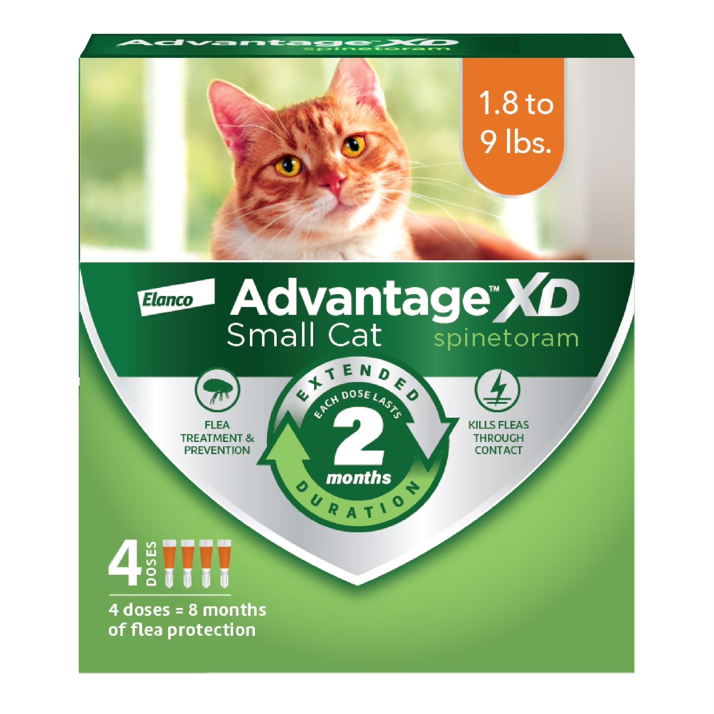 Small Cat 2-Month Flea Prevention, 1.8-9 Lbs, 4 Doses (8-Months)