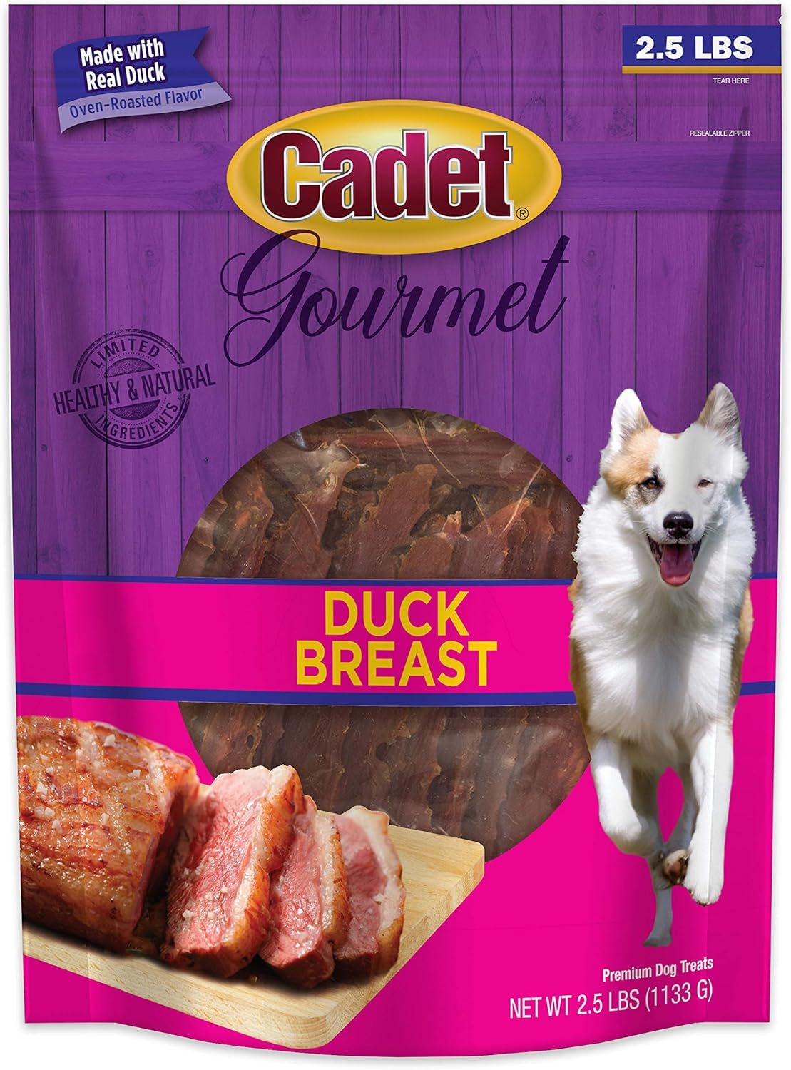 Gourmet Duck Breast Jerky Dog Treats, Healthy, Long-Lasting High-Protein Training Treats for Small & Large Dogs, 40 Oz.