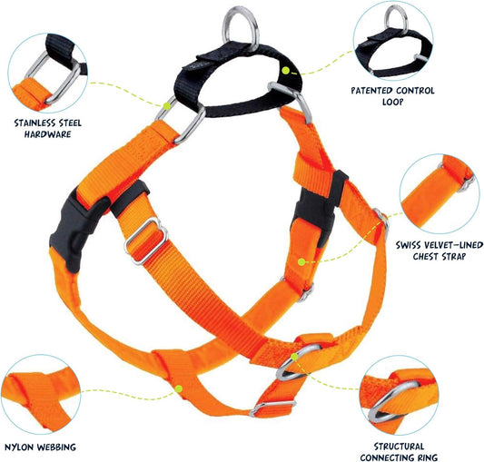 Freedom No Pull Dog Harness, Adjustable Harness, Easy Walking & Comfortable Control, Fits Small, Medium & Large Dogs, Solid Colors, Made in USA, 5/8" SM, Neon Organge
