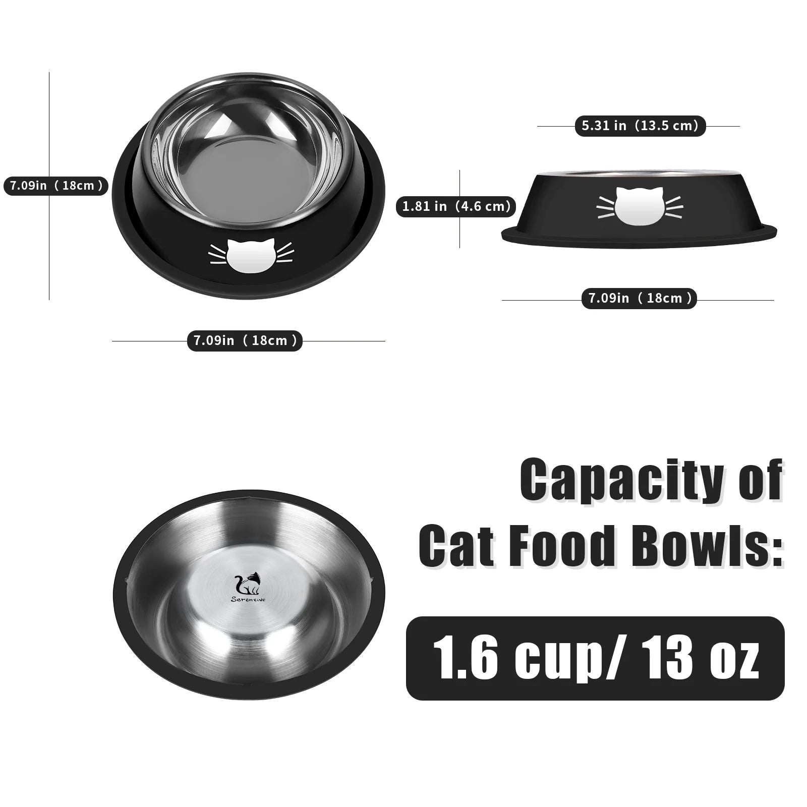 3Pcs Cat Bowls Non-Slip Stainless Steel Small Cat Food Bowls Unbreakable Thicken Cat Feeder 13 Oz Cat Dishes Suitable for Indoor Small Pets Removable Rubber Base Easily Clean Lovely Color
