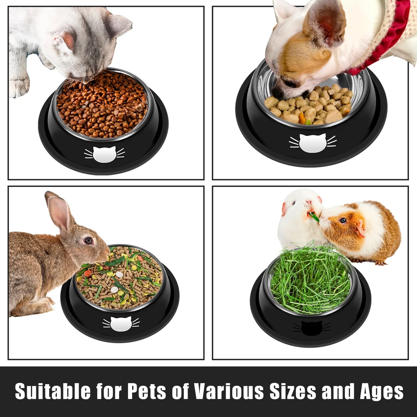 3Pcs Cat Bowls Non-Slip Stainless Steel Small Cat Food Bowls Unbreakable Thicken Cat Feeder 13 Oz Cat Dishes Suitable for Indoor Small Pets Removable Rubber Base Easily Clean Lovely Color