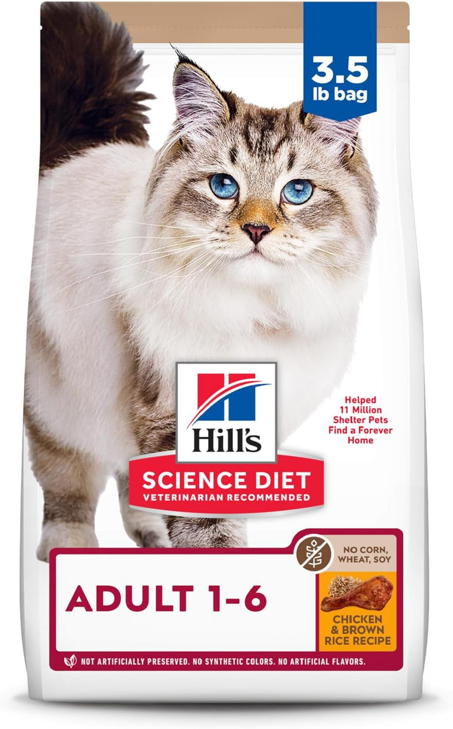 Adult 1-6, Adult 1-6 Premium Nutrition, Dry Cat Food, No Corn, Wheat, Soy Chicken & Brown Rice Recipe, 3.5 Lb Bag