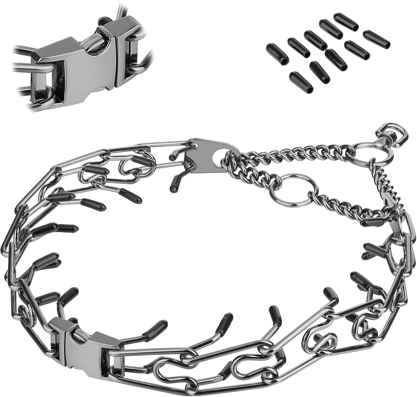 Dog Prong Traing Collar,Choke Pinch Collar for Dogs Quick Release Spike Collars No Pull Martingale Adjustable for Large Medium Small Breeds Dogs Stainless Steel (12"~28" Black 3.0Mm)