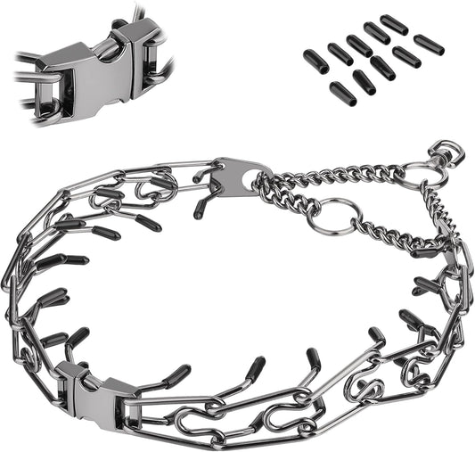 Dog Prong Traing Collar,Choke Pinch Collar for Dogs Quick Release Spike Collars No Pull Martingale Adjustable for Large Medium Small Breeds Dogs Stainless Steel (12"~28" Black 3.0Mm)