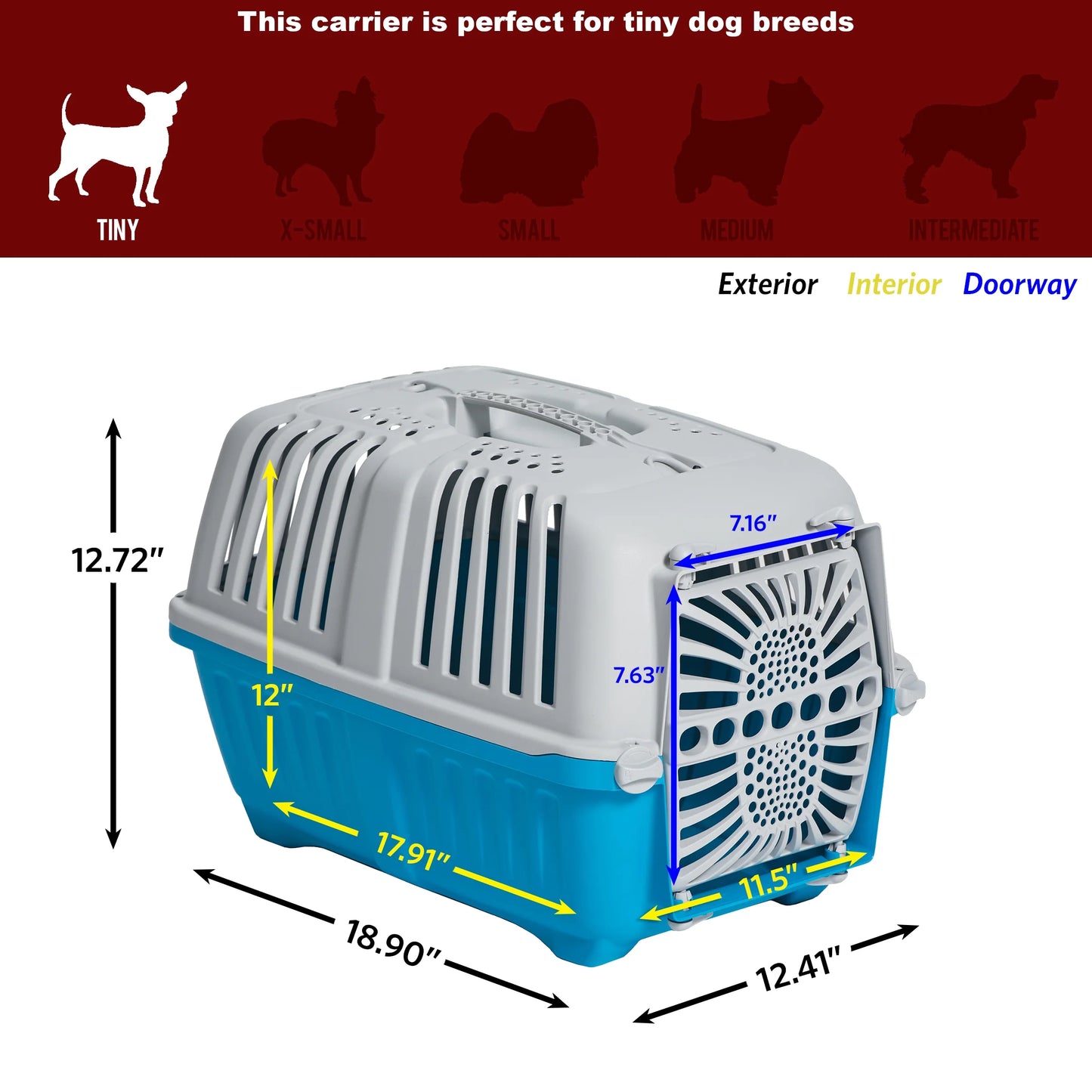 19 Inch Spree Travel Pet Carrier for Dog or Cat with Plastic Door, Blue