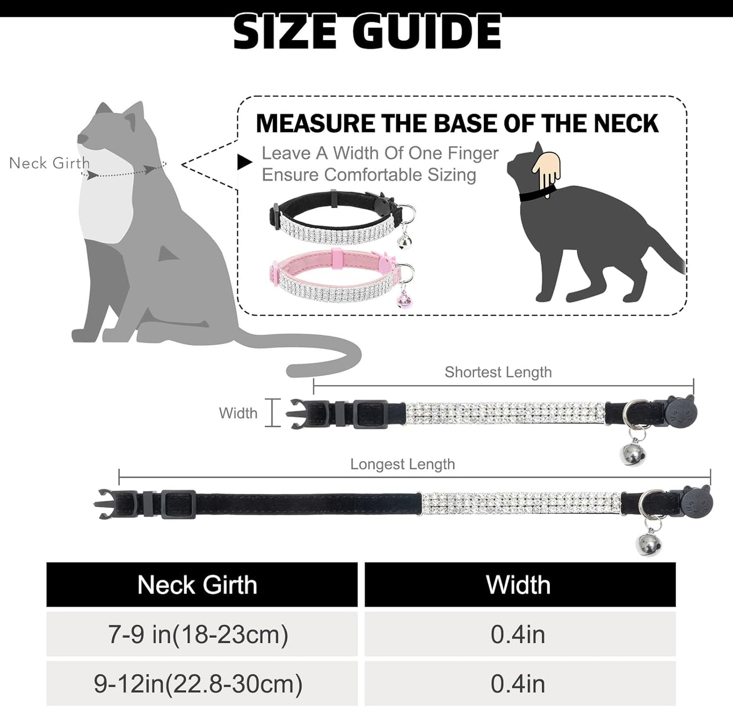 Soft Velvet Safe Cat Collars for Girl Cats -2 Pack Rhinestones Bling Diamante Adjustable Collars Breakaway- Chirstmas Cat Clollar Gifts with Bells for Boy Cats Kitty and Small Dogs
