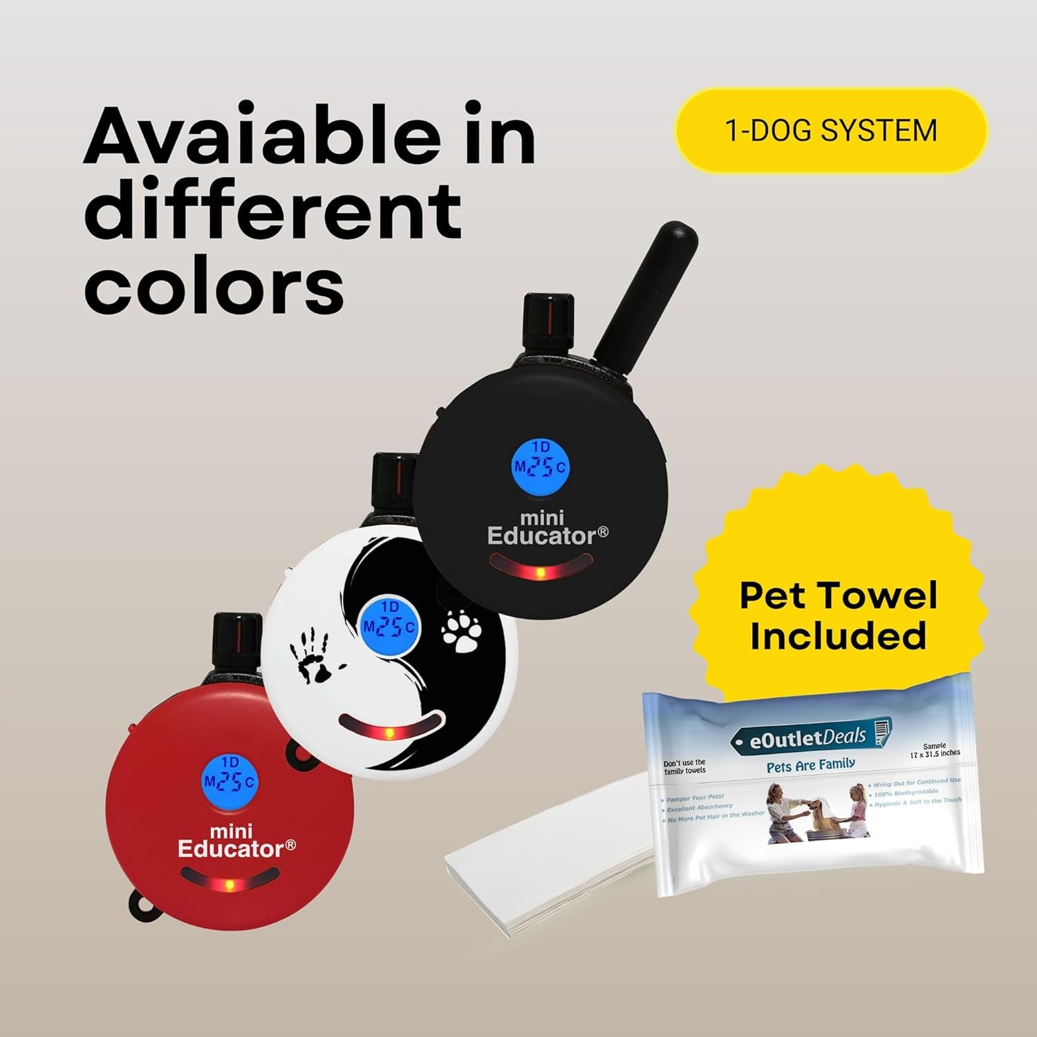 E-Collar ET-300 / ET-302 Dog Training Collar System with Remote - 1/2 Mile Range - Waterproof, Vibration, Sensation - Includes Eoutletdeals Pet Towel (1 Dog System - ET-300 Black)