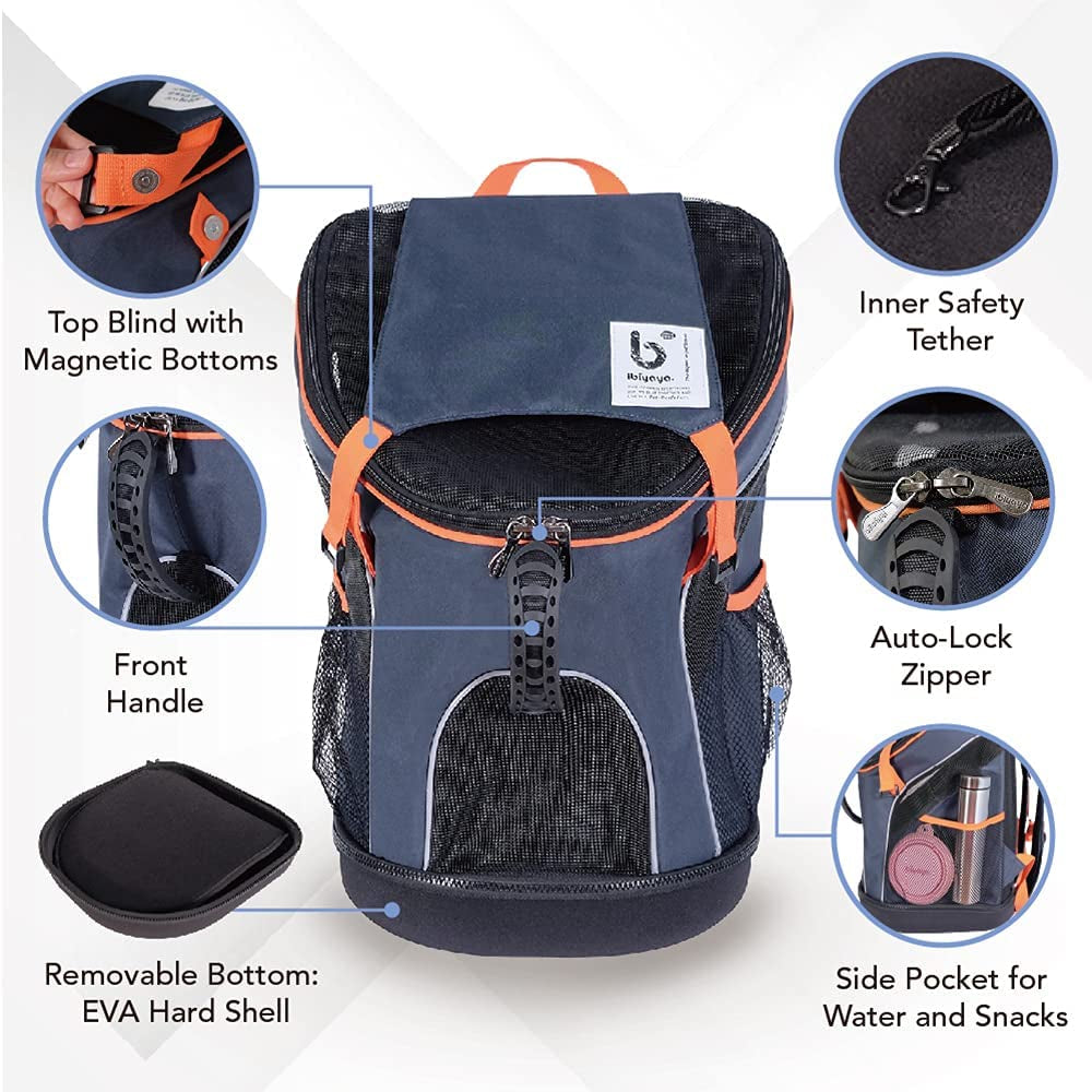 - Airline Approved Pet Carrier for Small to Medium Dogs and Cats - Dog Backpack Carrier, Breathable Mesh Material with Magnetic Buttons, Side Pockets, and Auto-Lock Zipper - Navy Blue