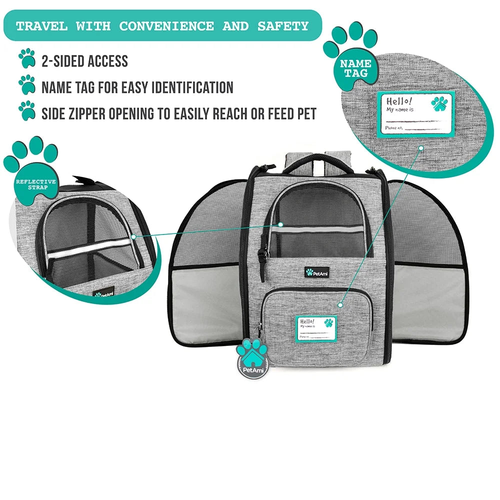 Dog Backpack Carrier for Small Large Cat, Pet, Puppies, Ventilated Pet Hiking Backpack Travel Bag, Airline Approved Cat Backpack Carrier, Safety Back Support, Camping Biking Dog Bag, Grey