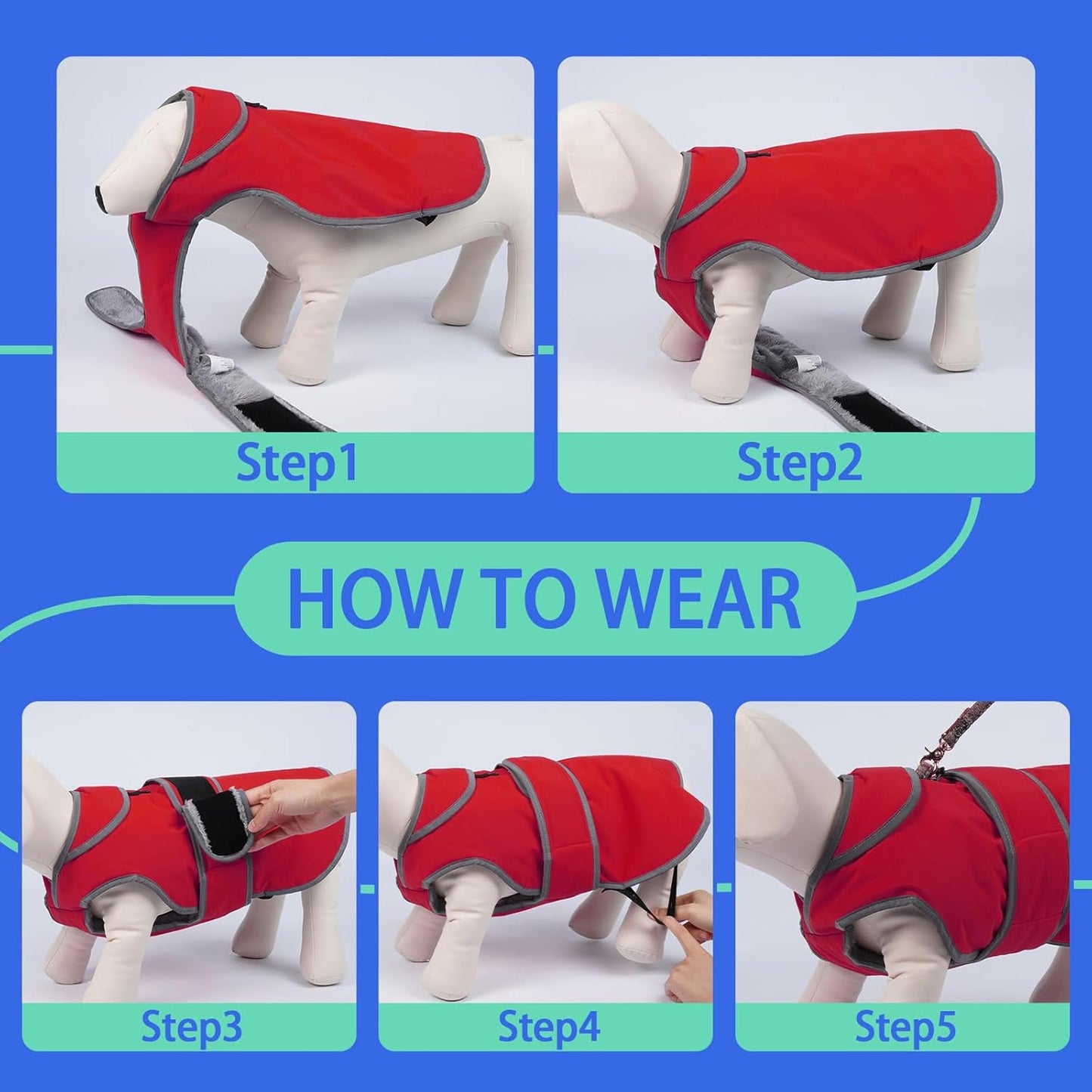 Reflective Waterproof Dog Coat, Medium, Red, Fleece Lined, Stormguard