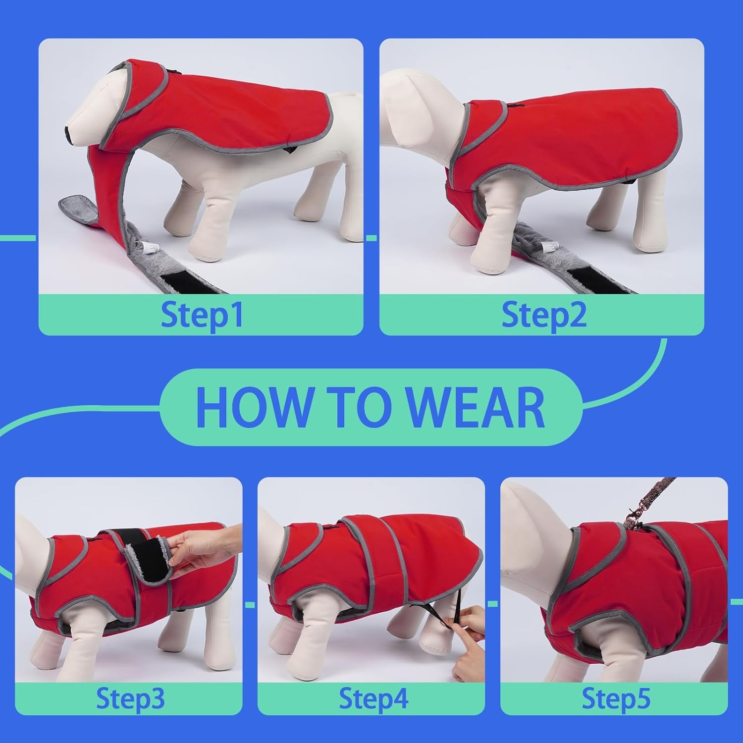 Reflective Waterproof Dog Coat, Medium, Red, Fleece Lined, Stormguard
