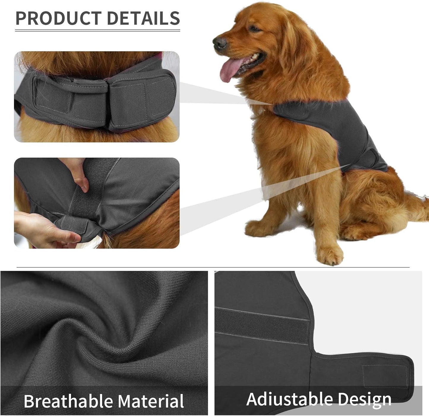 Comfort Dog Anxiety Relief Coat, Dog Anxiety Calming Vest Wrap for Thunderstorm,Travel,4Th of July Fireworks,Vet Visits,Separation Anxiety Relief for Dogs (M,Grey)