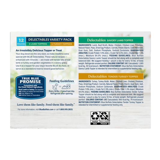 Delectables Natural Wet Dog Food Topper Variety Pack, Lamb & Turkey Dinner 3Oz (12 Pack - 6 of Each Flavor)
